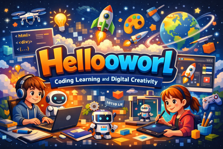 Hellooworl coding concept showing programming learning and digital creativity with code on a screen