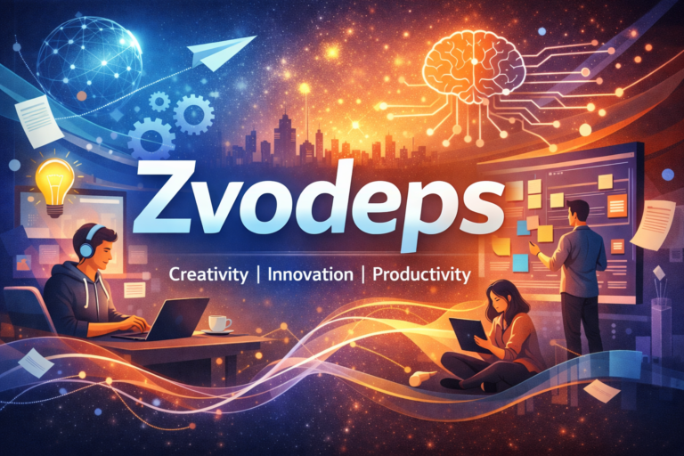 Zvodeps concept with digital collaboration, creativity, and innovation in a modern tech environment